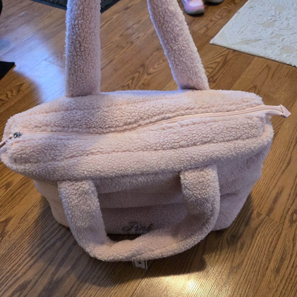 Victorias Secret Blush Pink Tote Bag Fuzy Sherpa Shopper Handbag Baby Pink New - Picture 8 of 11